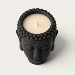 Vela artesanal THE IBIZA CANDLES con forma de cabeza de Buda en color negro brillante y acabado texturizado